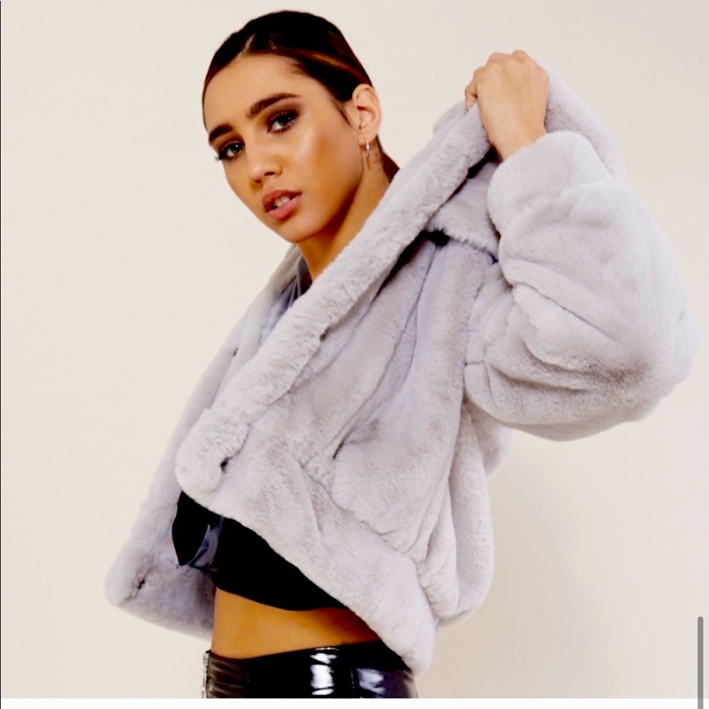 [Public Desire] grey faux fur bomber